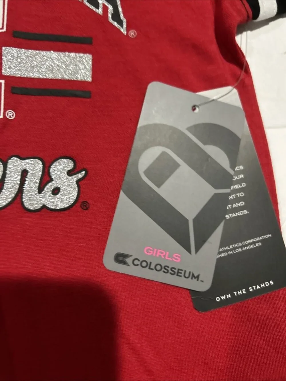 NEW Nebraska Cornhuskers Colosseum Red V-Neck SS Glitter Tee T-Shirt Girls 3T